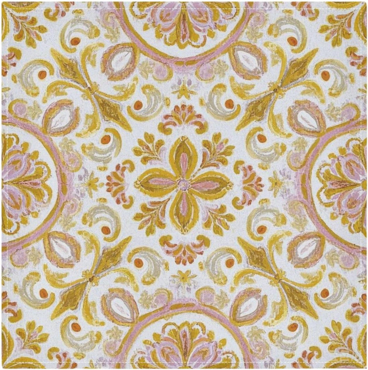 Retro Trendy Flower Paisley Gold Peach Spring Dinner Napkins Reusable eco Friendly White Polyester Dinner Fancy Kitchen Napkins Cloth Cream Cloth Napkins Set of 6 20 x 20in para servilletas