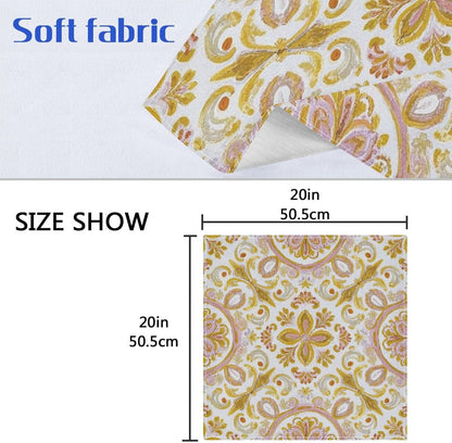 Retro Trendy Flower Paisley Gold Peach Spring Dinner Napkins Reusable eco Friendly White Polyester Dinner Fancy Kitchen Napkins Cloth Cream Cloth Napkins Set of 6 20 x 20in para servilletas