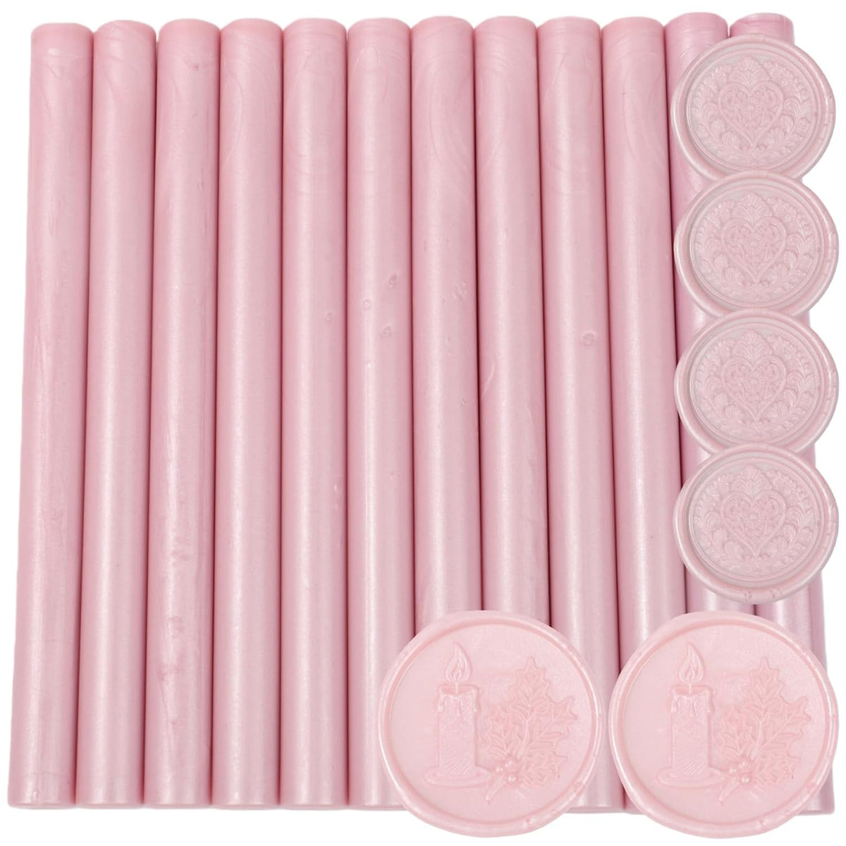 Pearl Pink Wax Seal Sticks for Seal Stamp, 12 Pcs Glue Gun Wax Sealing Sticks Set Suit to 0.43'' Glue Gun Great for Wedding Invitation, Cards, Envelopes, Christmas Ideas (Pearl Pink)