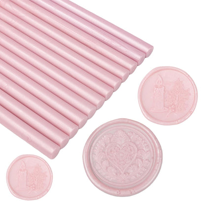 Pearl Pink Wax Seal Sticks for Seal Stamp, 12 Pcs Glue Gun Wax Sealing Sticks Set Suit to 0.43'' Glue Gun Great for Wedding Invitation, Cards, Envelopes, Christmas Ideas (Pearl Pink)