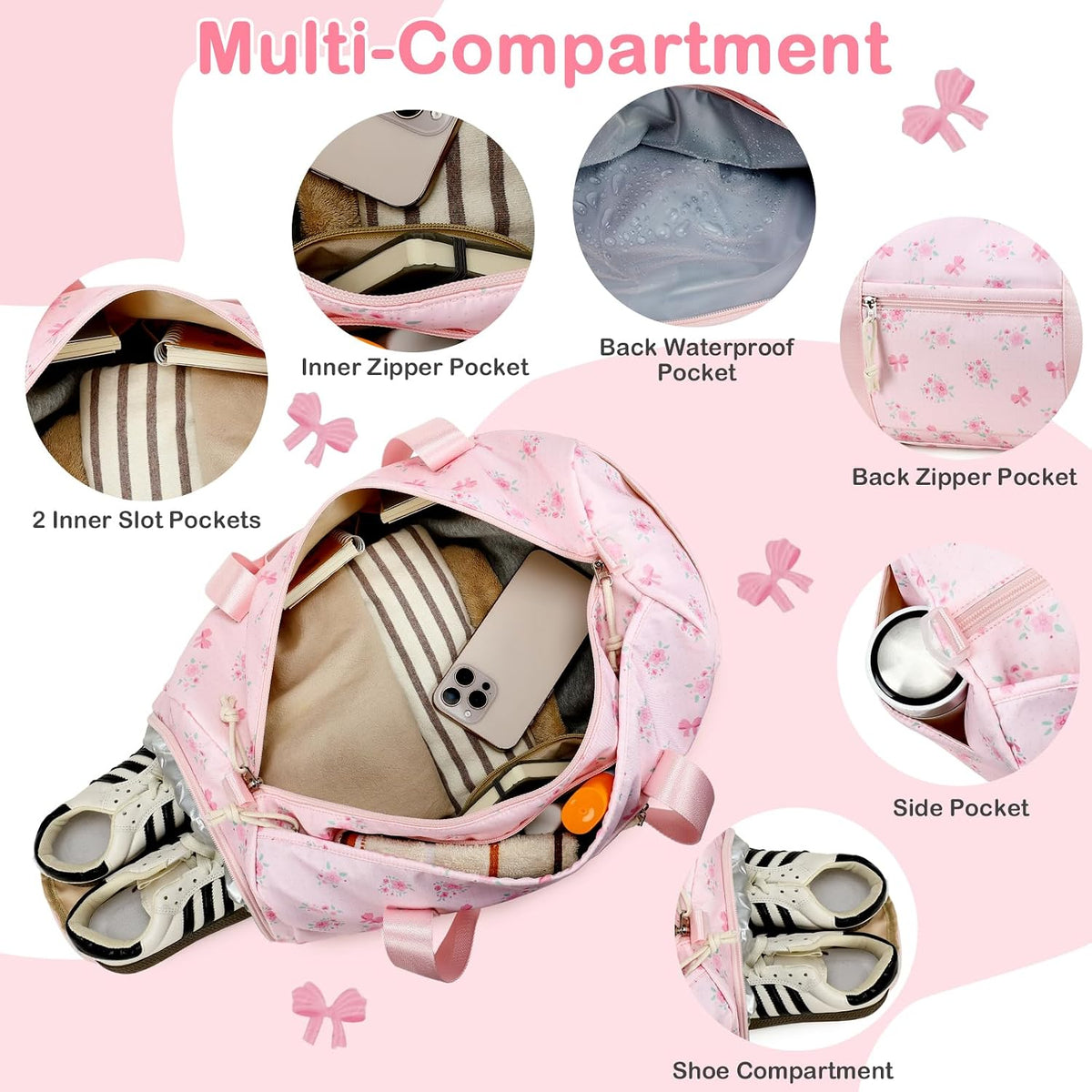 Dance Bag, Gym Bag for Girls, Kids Duffle Bag with Shoe & Wet Compartments