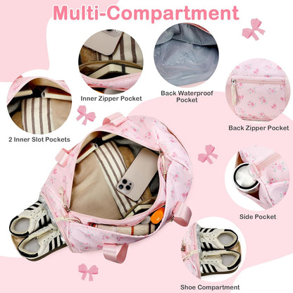Dance Bag, Gym Bag for Girls, Kids Duffle Bag with Shoe & Wet Compartments