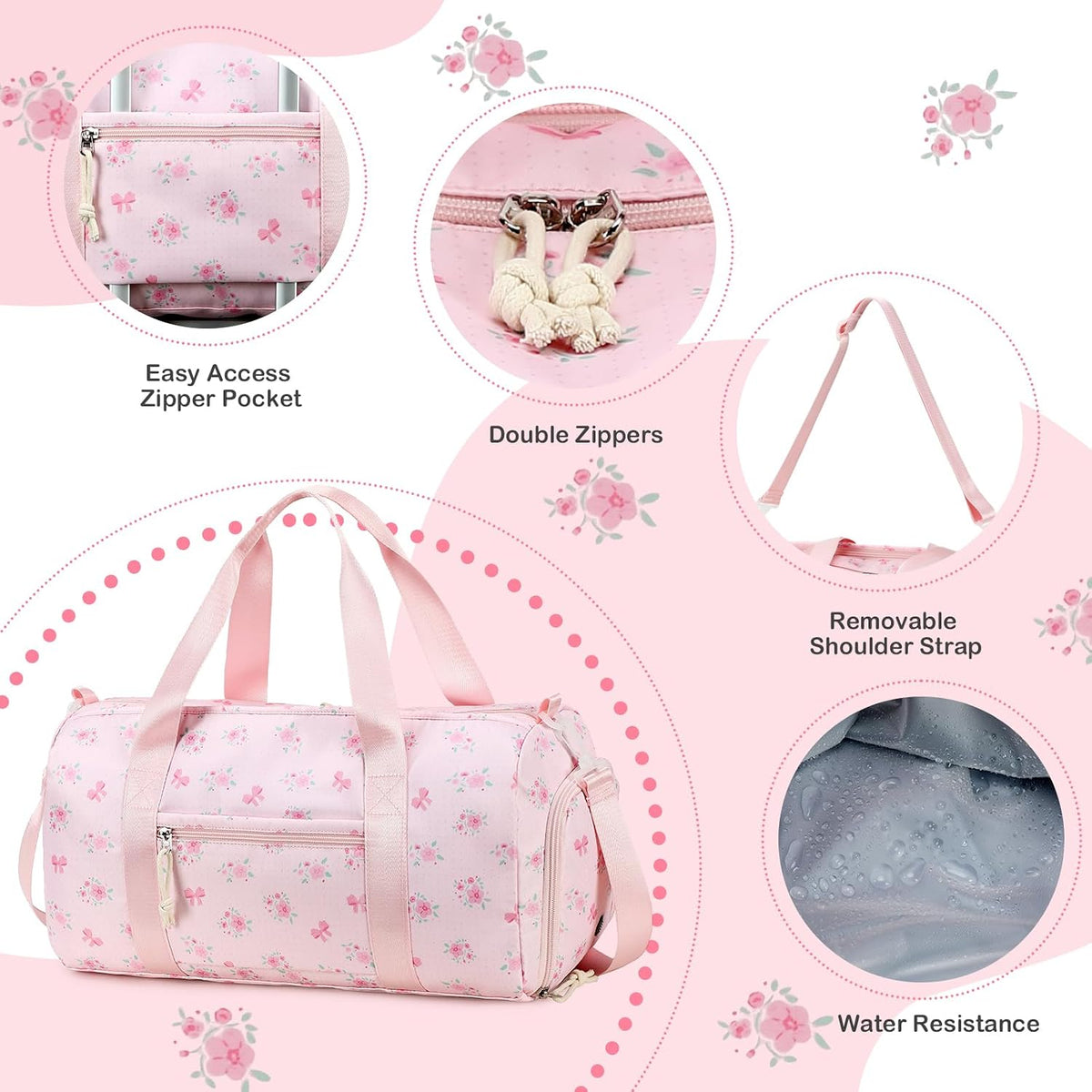 Dance Bag, Gym Bag for Girls, Kids Duffle Bag with Shoe & Wet Compartments