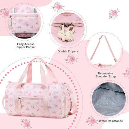 Dance Bag, Gym Bag for Girls, Kids Duffle Bag with Shoe & Wet Compartments