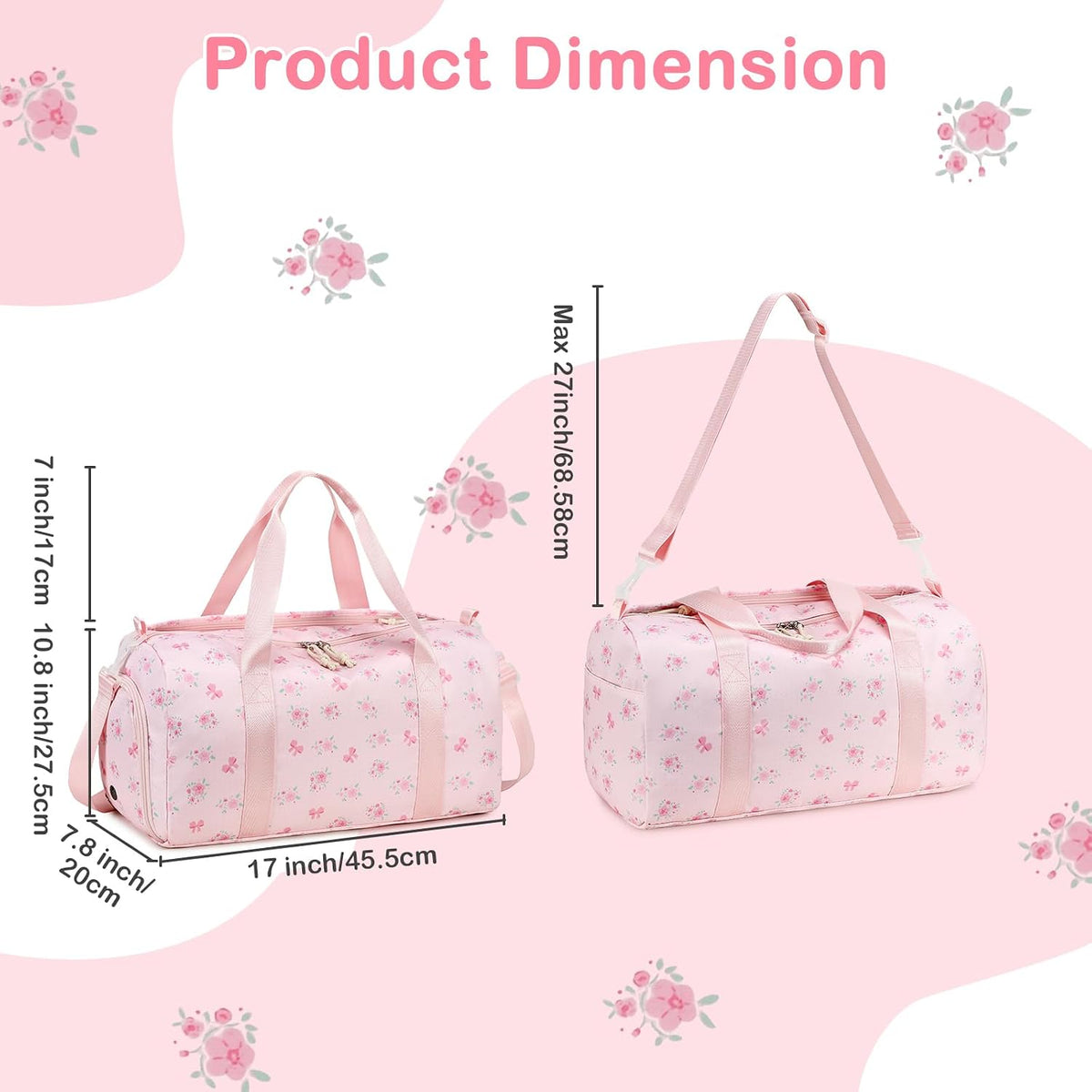 Dance Bag, Gym Bag for Girls, Kids Duffle Bag with Shoe & Wet Compartments