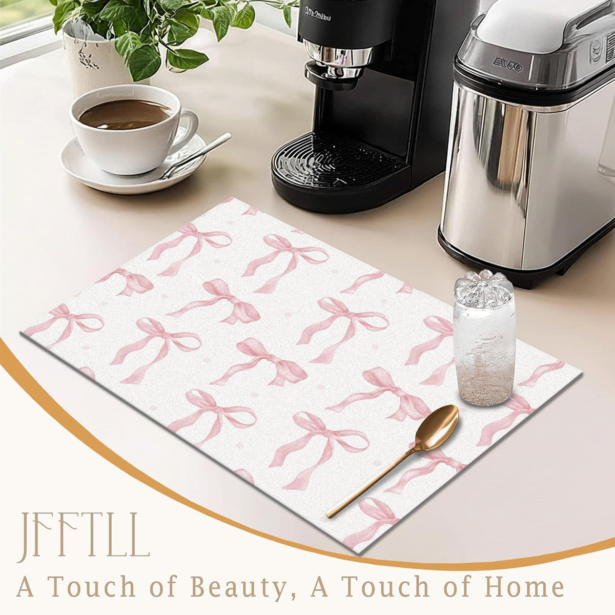 Coquette Pink Bow Dish Drying Mat, Aesthetic Preppy Ribbon Bow Absorbent Dish Drainer Reusable Washable Drying Mat Pad for Kitchen Counter, Pink Kitchen Decor, 12×15 Inch