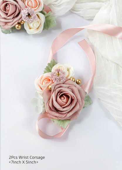 Set of 2 Wrist Corsage Wristlet for Wedding Bridesmaid Mother Grandmother for Bridal Shower Wedding Artificial Roses Flower Prom Dusty Blush Pink