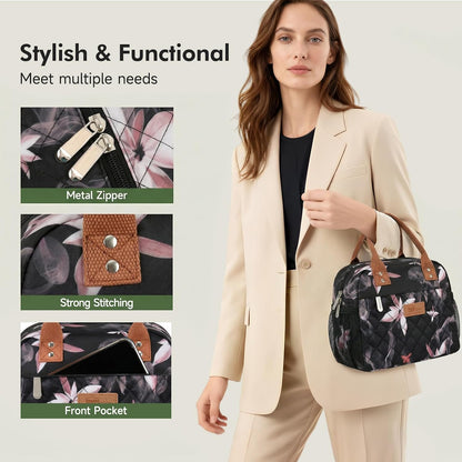 Insulated Lunch Bag for Women Men, Cooler Tote Box, Pink Flowers