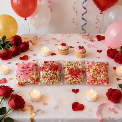100 Pcs Valentines Self-Sealing Cookie Bags - 4x4 Inch Valentines Cellophane Treat Bags for Candy, Cookies, Gifts - Pink Clear Goodie Bags for Packing Valentine's Day Party Favors - 2.8 Mil