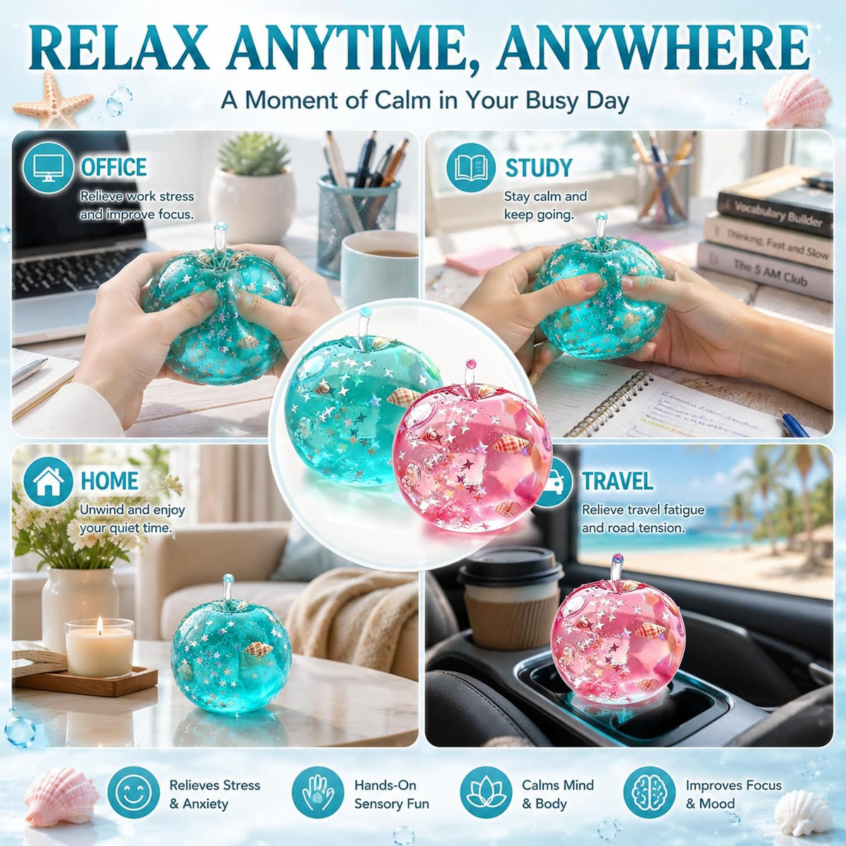 2Pcs Apple Squishy Toy Sensory Stress Relief Slow Rising Squeeze for Adults
