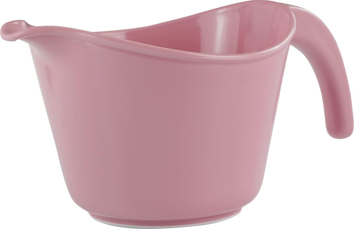 Batter Bowl With Pour Spout, Non-Slip Base, Erogonomic Space Saving Detachable Handle, 2 QT Heavy Duty BPA-Free Microwave & Dishwasher Safe, Pink