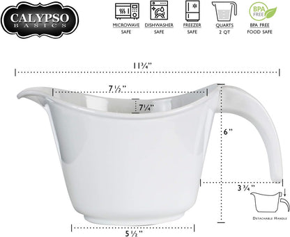 Batter Bowl With Pour Spout, Non-Slip Base, Erogonomic Space Saving Detachable Handle, 2 QT Heavy Duty BPA-Free Microwave & Dishwasher Safe, Pink