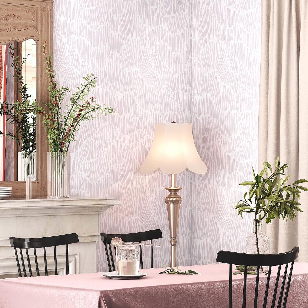 Pink Contact Paper Striped Peel and Stick Wallpaper Boho 17.3"×78.8"