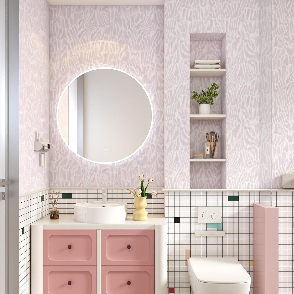 Pink Contact Paper Striped Peel and Stick Wallpaper Boho 17.3"×78.8"