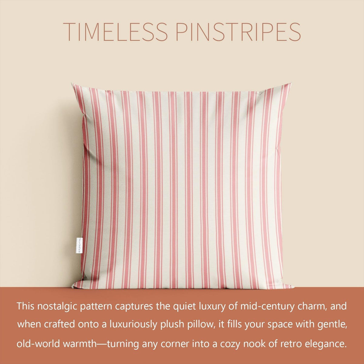 Classic Ticking Stripe Pink and White Pillow Covers Square Home Decorative Pillowcase 22 x 22 Inch Throw Pillow Cases Double Sides Pattern