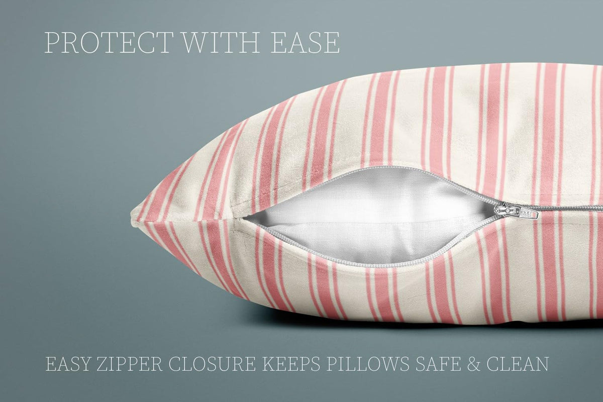 Classic Ticking Stripe Pink and White Pillow Covers Square Home Decorative Pillowcase 22 x 22 Inch Throw Pillow Cases Double Sides Pattern
