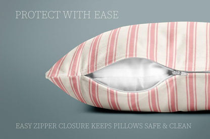 Classic Ticking Stripe Pink and White Pillow Covers Square Home Decorative Pillowcase 22 x 22 Inch Throw Pillow Cases Double Sides Pattern