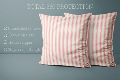 Classic Ticking Stripe Pink and White Pillow Covers Square Home Decorative Pillowcase 22 x 22 Inch Throw Pillow Cases Double Sides Pattern