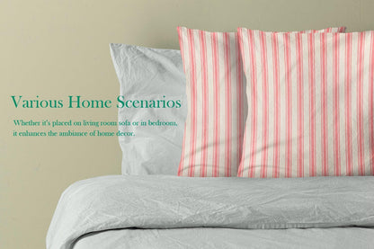 Classic Ticking Stripe Pink and White Pillow Covers Square Home Decorative Pillowcase 22 x 22 Inch Throw Pillow Cases Double Sides Pattern