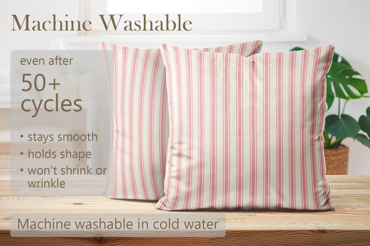 Classic Ticking Stripe Pink and White Pillow Covers Square Home Decorative Pillowcase 22 x 22 Inch Throw Pillow Cases Double Sides Pattern