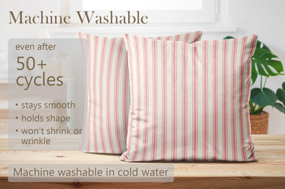 Classic Ticking Stripe Pink and White Pillow Covers Square Home Decorative Pillowcase 22 x 22 Inch Throw Pillow Cases Double Sides Pattern