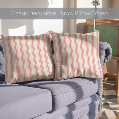 Classic Ticking Stripe Pink and White Pillow Covers Square Home Decorative Pillowcase 22 x 22 Inch Throw Pillow Cases Double Sides Pattern