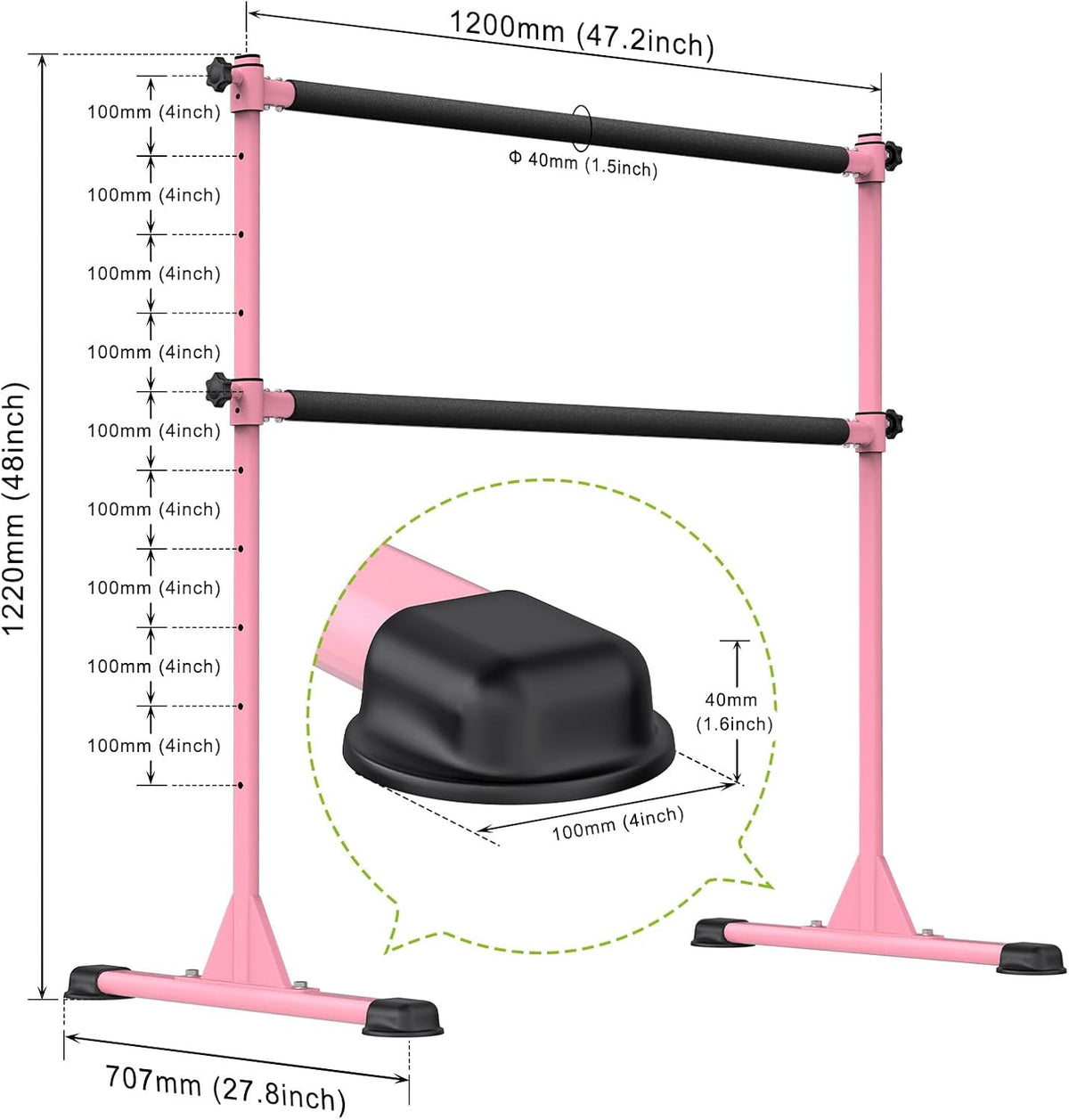 Freestanding Ballet Bar, Height Adjustable Ballet Bar, Heavy Duty Dance Bar, with Non-Slip Rubber Pads, Enhanced Stability, Dance/Yoga/Fitness Stretching Bar, Ideal for Kids and Adults