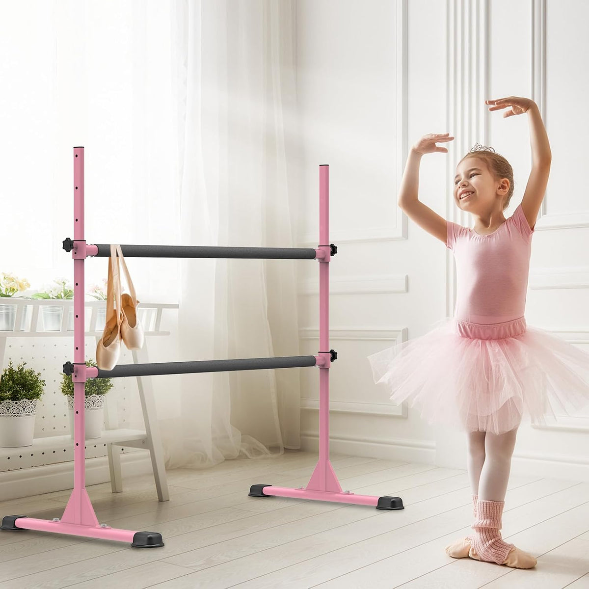 Freestanding Ballet Bar, Height Adjustable Ballet Bar, Heavy Duty Dance Bar, with Non-Slip Rubber Pads, Enhanced Stability, Dance/Yoga/Fitness Stretching Bar, Ideal for Kids and Adults