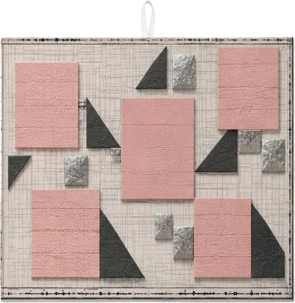 Geometric Dish Drying Mats for Kitchen Counter, Peach and Black Absorbent Dish Drainer Mat, Minimalistic Microfiber Drying Pad for Coffee Bar Protector 16x18 Inch