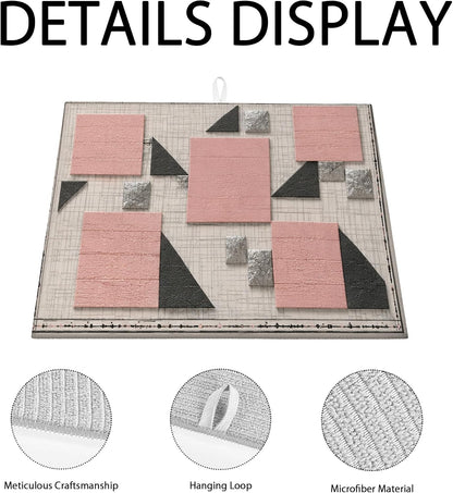 Geometric Dish Drying Mats for Kitchen Counter, Peach and Black Absorbent Dish Drainer Mat, Minimalistic Microfiber Drying Pad for Coffee Bar Protector 16x18 Inch