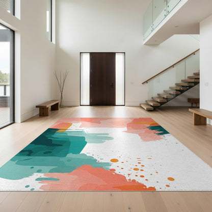 4'x6' Easy Clean Watercolor Abstract Accent Rug, Peach for Playroom, Bedroom, Reading Nook, Sleek Flatweave Pet Friendly & Non-Slip Built-in Grip Floor Covering | 2131296