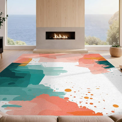 4'x6' Easy Clean Watercolor Abstract Accent Rug, Peach for Playroom, Bedroom, Reading Nook, Sleek Flatweave Pet Friendly & Non-Slip Built-in Grip Floor Covering | 2131296