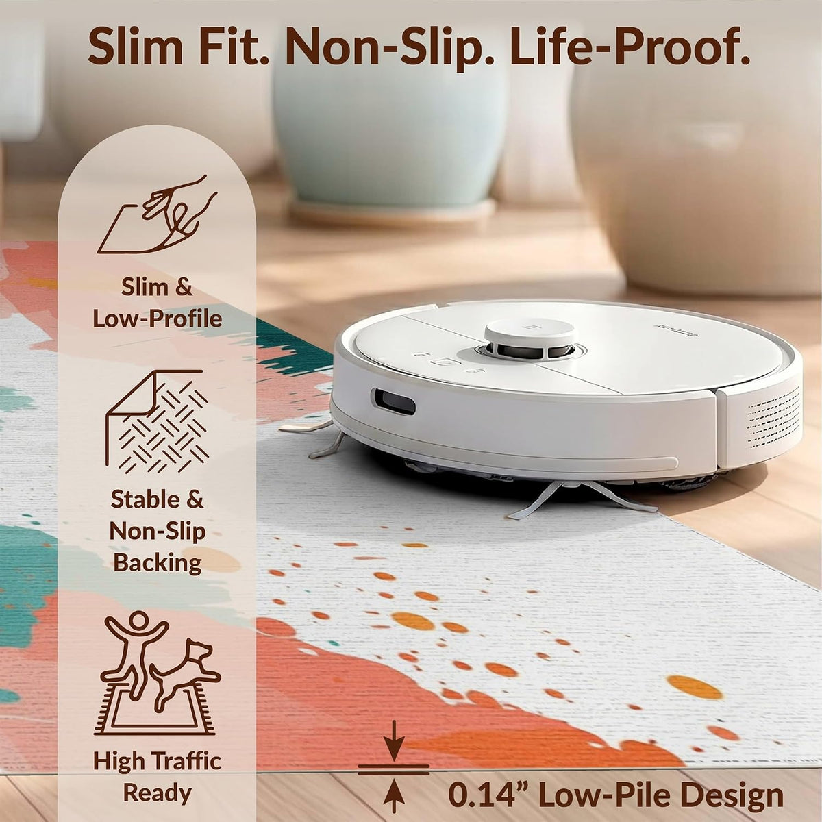 4'x6' Easy Clean Watercolor Abstract Accent Rug, Peach for Playroom, Bedroom, Reading Nook, Sleek Flatweave Pet Friendly & Non-Slip Built-in Grip Floor Covering | 2131296