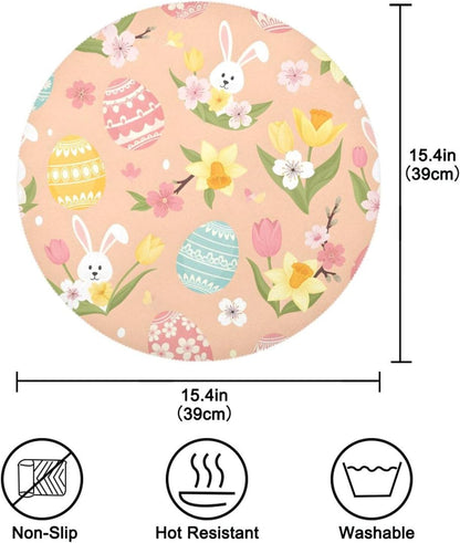 Easter Eggs Pattern Peach Place Mats Set of 4, 15 Inch Round Placemats Washable Non-Slip Table Mats for Kitchen Dining