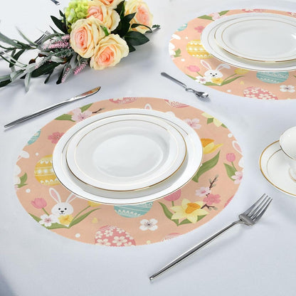 Easter Eggs Pattern Peach Place Mats Set of 4, 15 Inch Round Placemats Washable Non-Slip Table Mats for Kitchen Dining