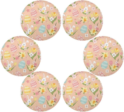 Easter Eggs Pattern Peach Place Mats Set of 4, 15 Inch Round Placemats Washable Non-Slip Table Mats for Kitchen Dining