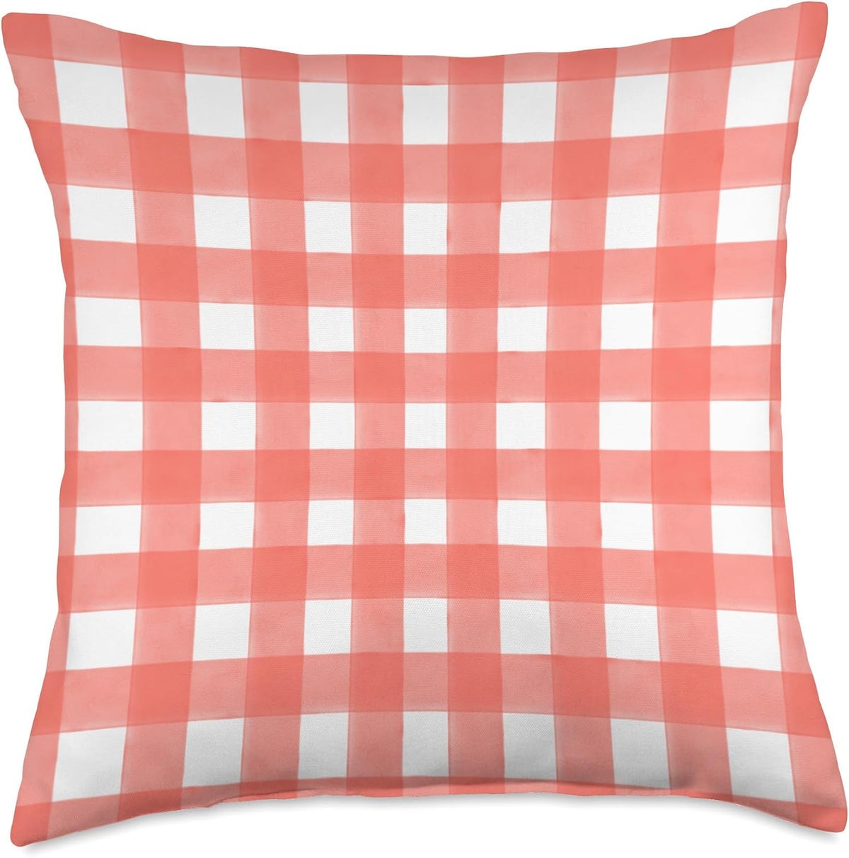 Peach Red Gingham Check Throw Pillow