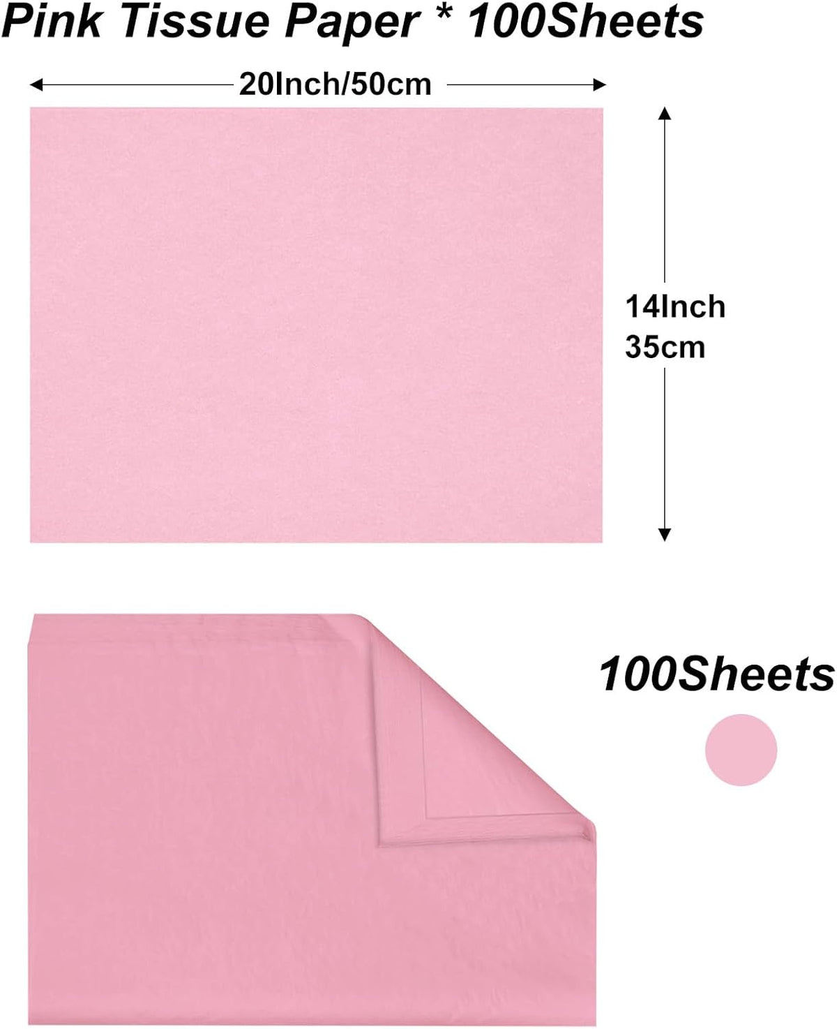 100 Sheets Pink Tissue Paper 20x14 Inches