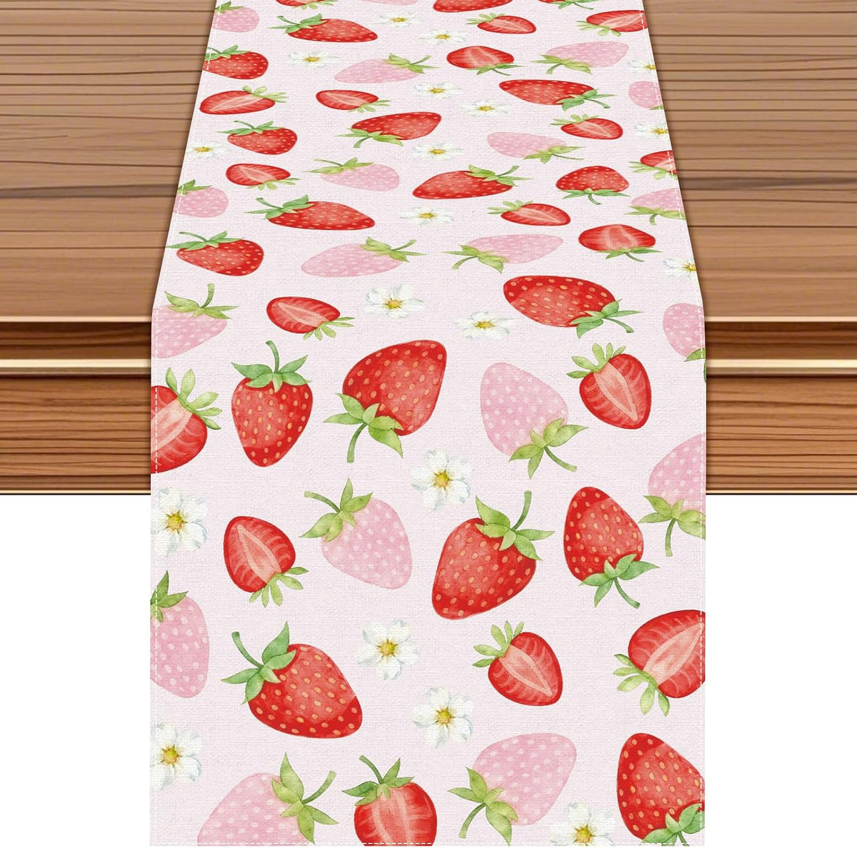 Strawberry Table Runner 72x13 Inch, Cute Fruit Cottagecore Decor