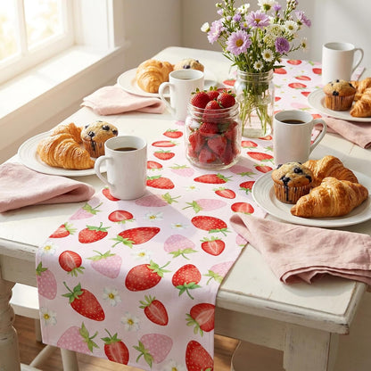 Strawberry Table Runner 72x13 Inch, Cute Fruit Cottagecore Decor