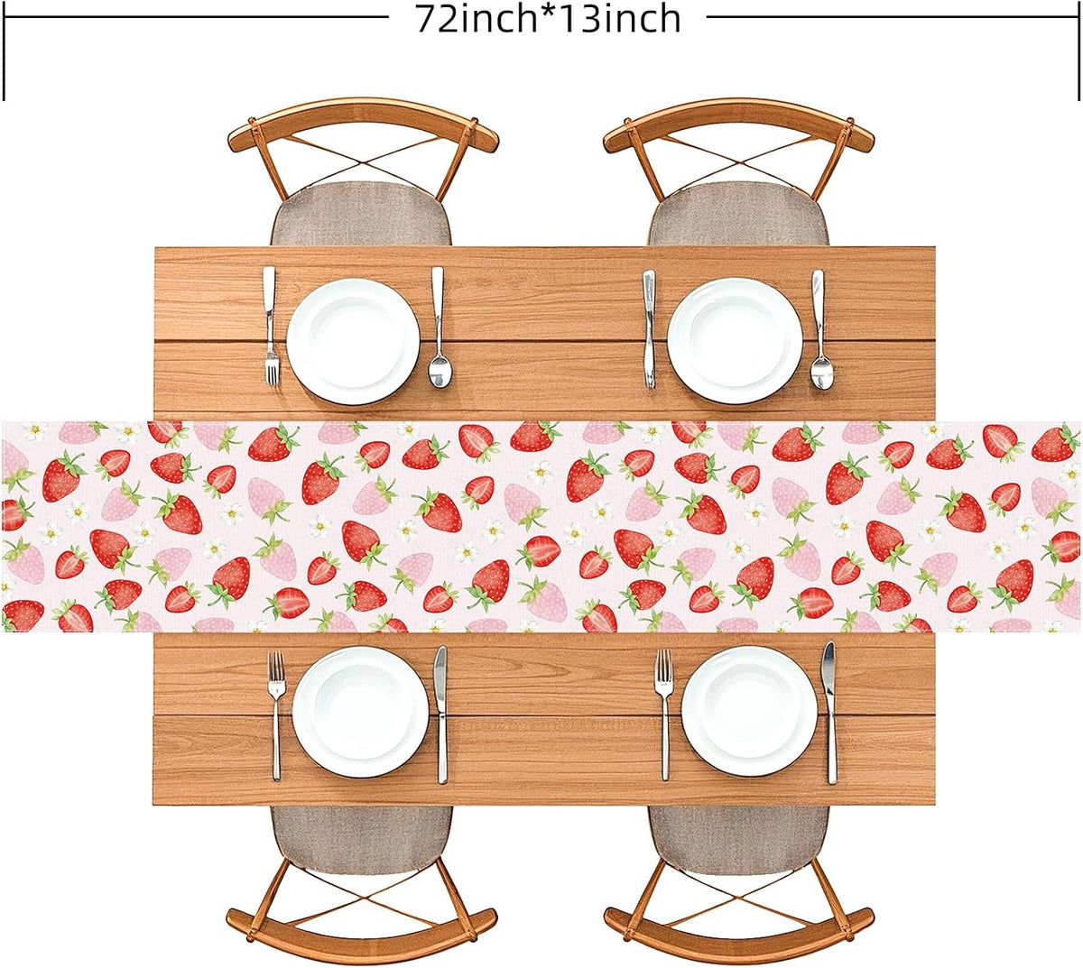 Strawberry Table Runner 72x13 Inch, Cute Fruit Cottagecore Decor
