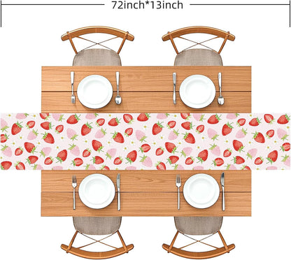 Strawberry Table Runner 72x13 Inch, Cute Fruit Cottagecore Decor