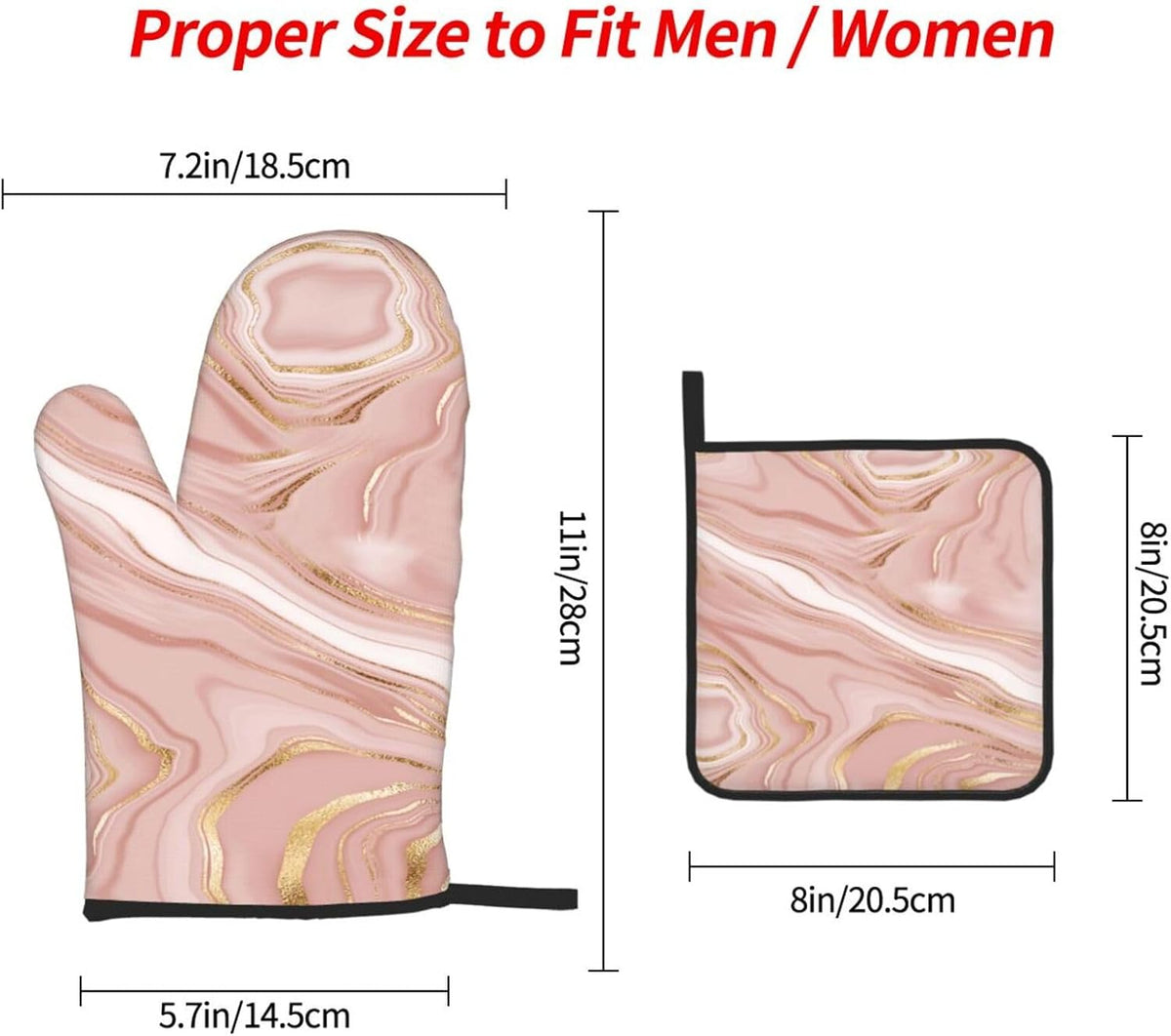 Pink Golden Marble Oven Mitts and Pot Holders Sets of 3