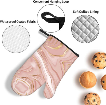 Pink Golden Marble Oven Mitts and Pot Holders Sets of 3