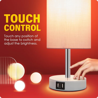 Desk Lamp with USB Port, Touch Control Desk Lamp with 3 Levels Brightness, Bedside Table Lamp with Round Pink Shade for Bedroom, Living Room, Dorm, Home Office