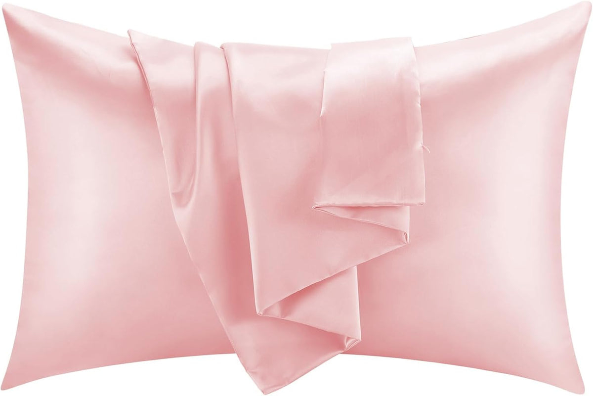 Satin Pillowcase for Hair and Skin, Pillow Cases Softer Than Silk Pillowcase for Hair & Skin,Cooling,Beauty Sleep,Silk Satin Pillow Cases with Hidden Zipper Queen (Coral Pink,2 Pack)