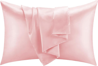 Satin Pillowcase for Hair and Skin, Pillow Cases Softer Than Silk Pillowcase for Hair & Skin,Cooling,Beauty Sleep,Silk Satin Pillow Cases with Hidden Zipper Queen (Coral Pink,2 Pack)