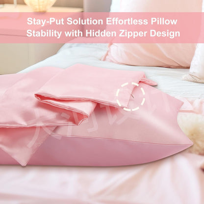 Satin Pillowcase for Hair and Skin, Pillow Cases Softer Than Silk Pillowcase for Hair & Skin,Cooling,Beauty Sleep,Silk Satin Pillow Cases with Hidden Zipper Queen (Coral Pink,2 Pack)