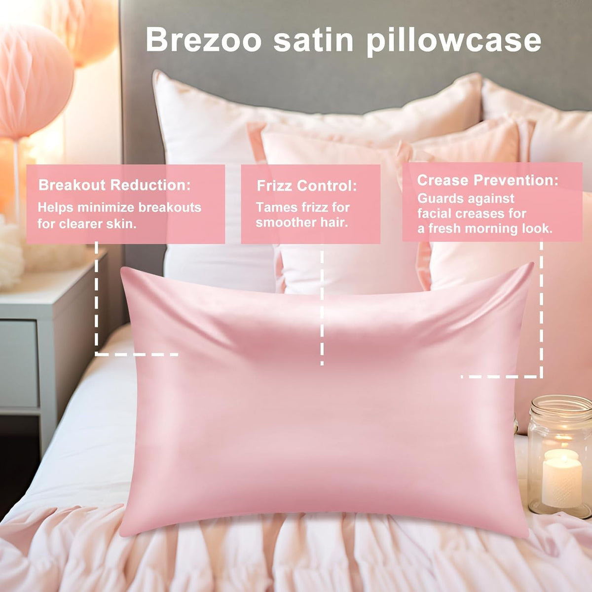 Satin Pillowcase for Hair and Skin, Pillow Cases Softer Than Silk Pillowcase for Hair & Skin,Cooling,Beauty Sleep,Silk Satin Pillow Cases with Hidden Zipper Queen (Coral Pink,2 Pack)