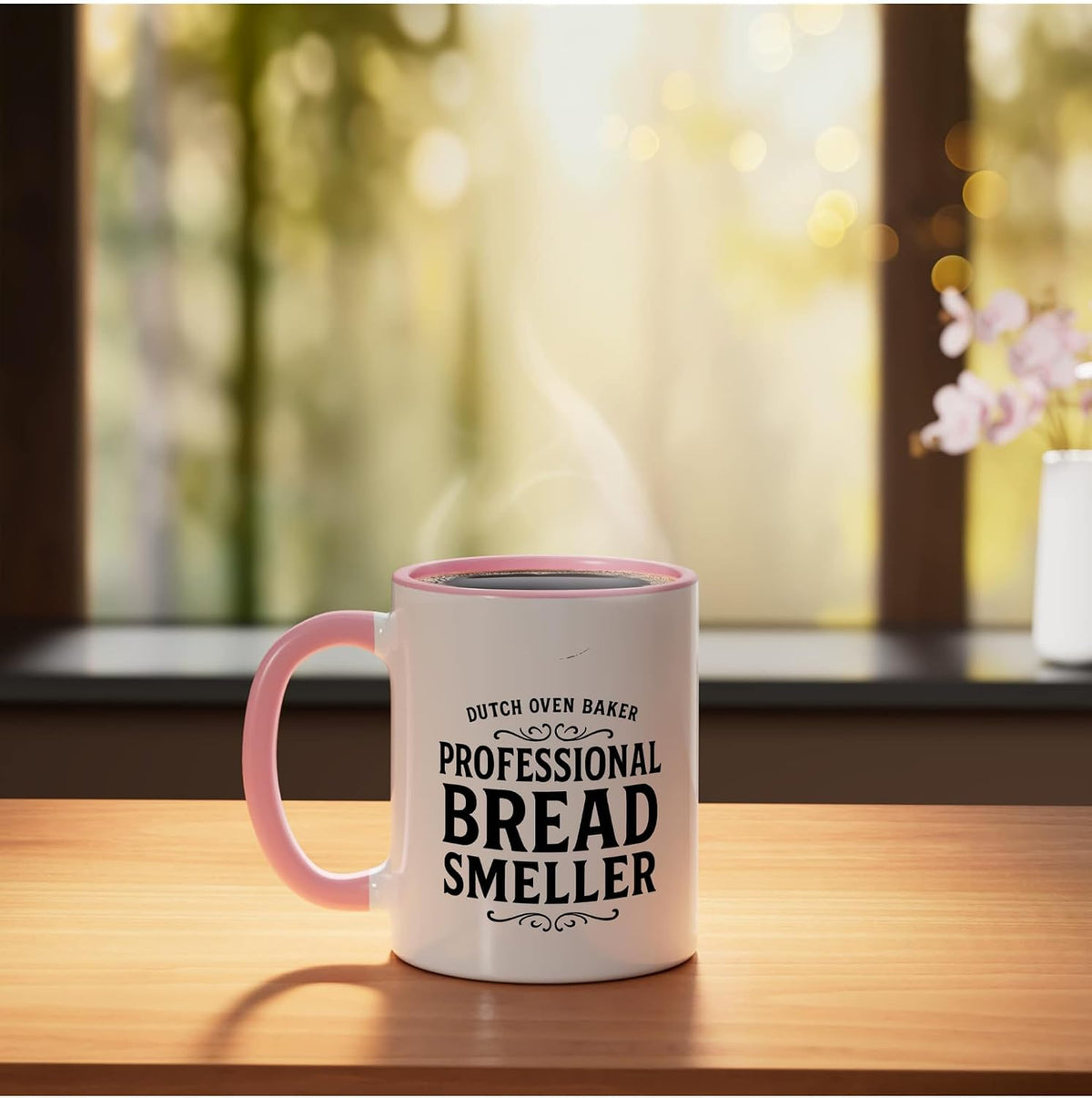 Professional Bread Smeller Dutch Oven Baker Sniffer Lover Ceramic Mug, Pink/White